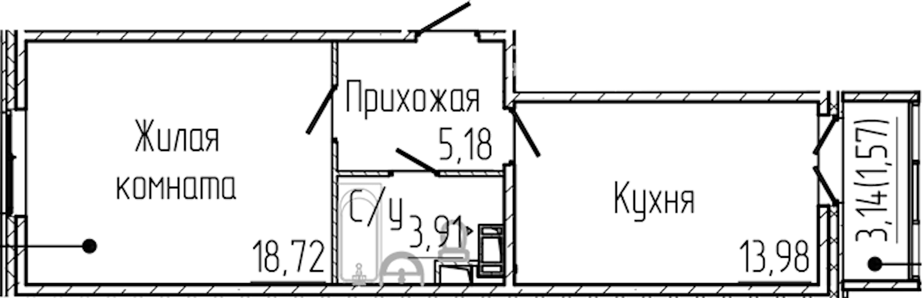 1-комнатная квартира 43.36 м², 5/8 эт., ЖК «SERTOLOVO PARK»